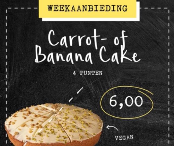 Carrot of banana cake 1,75 per punt 4 punten 6,00